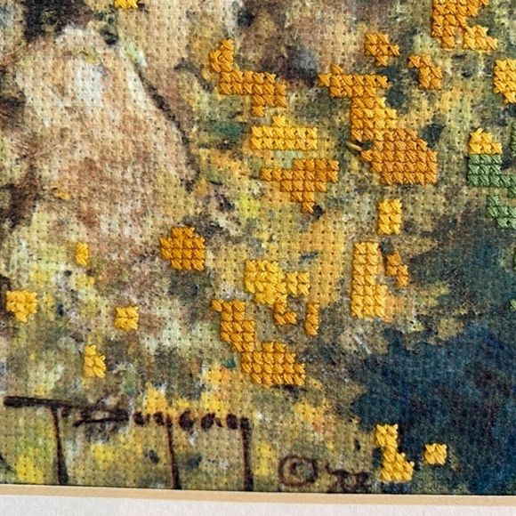 Needlepoint Framed 3D Wall Hanging Crewel Signed Bright Colorful Floral 18 X 20 - Picture 4 of 6